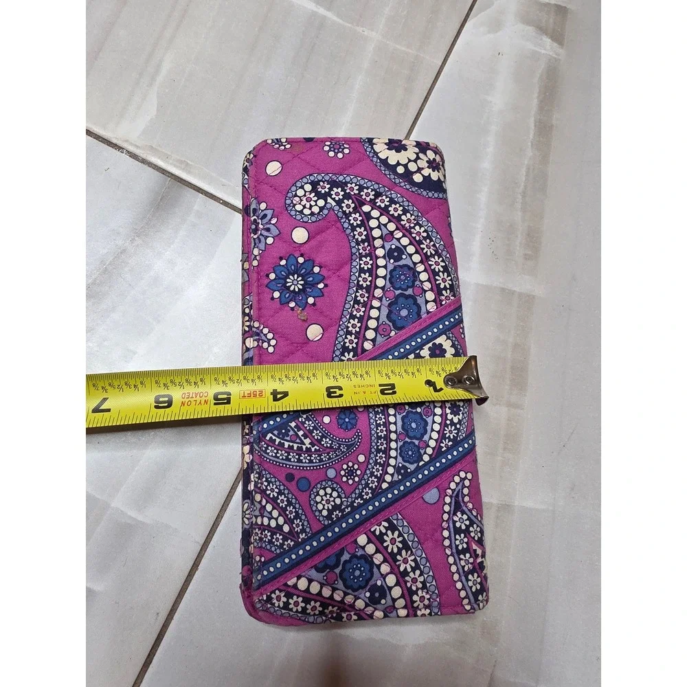 Vera Bradley Quilted‎ Cotton Wallet Purple Blue Paisley Floral ID Window Clutch